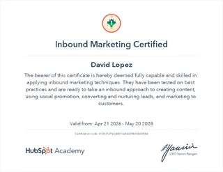 Inbound Marketing certificate, HubSpot Academy