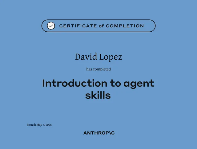 Introduction to Agent Skills certificate, Anthropic Academy