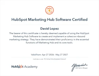 Marketing Hub Software certificate, HubSpot Academy